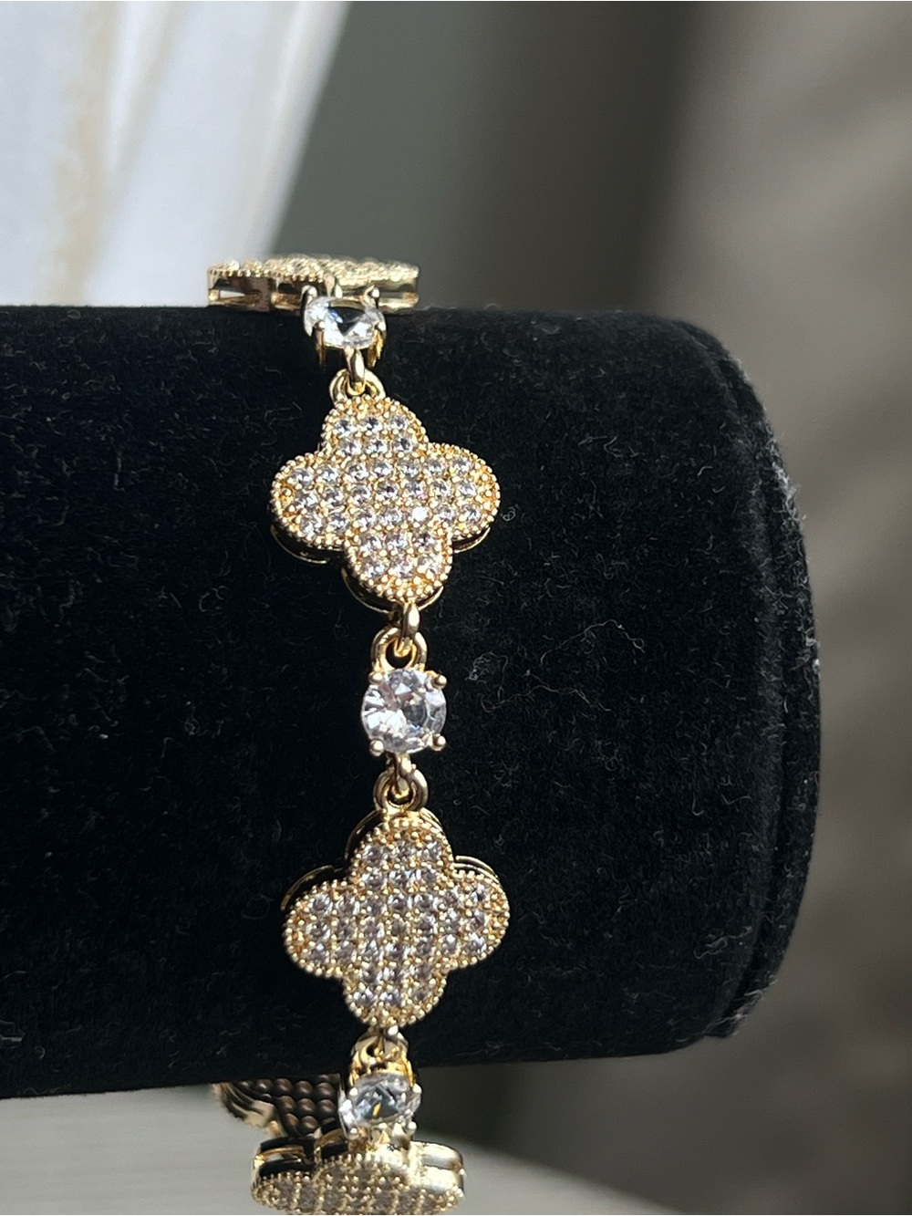 Gold pavé Clover Link Bracelet with Crystal Accents - Picture 2 of 4